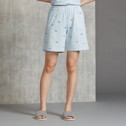 鯊魚印花短褲-浮水藍