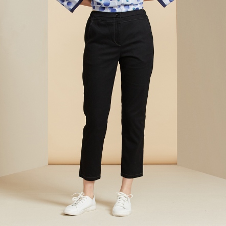 斜紋磨毛長褲-黑