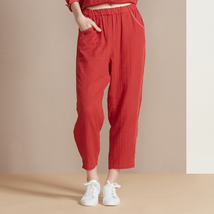 雙層棉寬鬆長褲-紅
