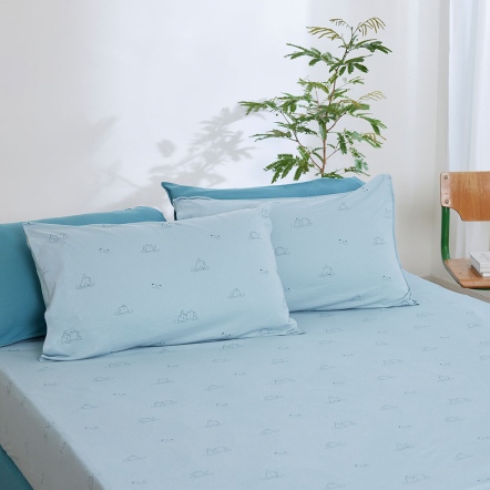 純棉水豚印花床包-泉水綠