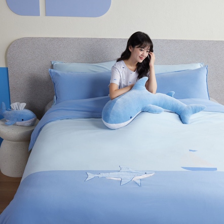 鯊魚遠航 被套+枕套組-浮水藍