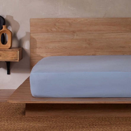 純棉素面床包-雲朵藍