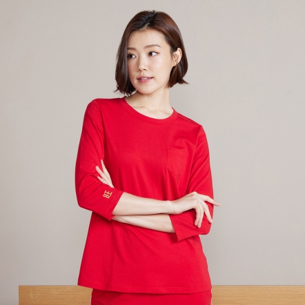 新年系列 | 右袖旺旺繡字七分袖上衣-喜氣紅