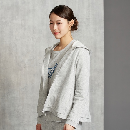 刷毛花紗連帽外套-銀白灰