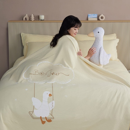 鞦韆鵝 薄紗毯-鵝絨黃