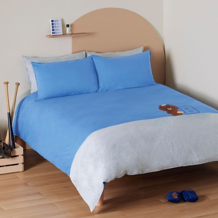 LINE FRIENDS｜熊大啟程 被套+枕套組-淺藍