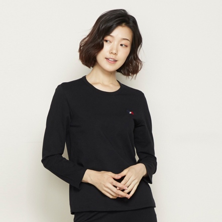 三色梗犬繡花長袖上衣-黑