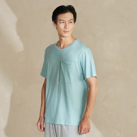 男裝 | 棉麻短袖上衣-湖水綠