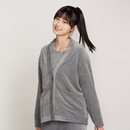 坑條剪毛絨開襟外套