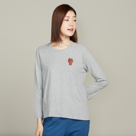 LINE FRIENDS｜熊大繡花長袖上衣-迷霧灰