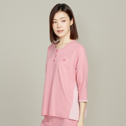 CBD舒眠半開襟七分袖上衣-莓粉