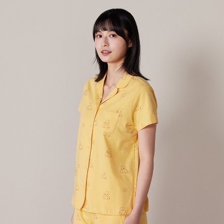 DINOTAENG｜QUOKKA & BOBO 印花短袖開襟上衣-盛夏黃