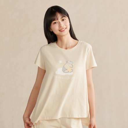 馬來貘網印短袖上衣-象牙白