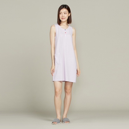 【竹纖維】條紋無袖洋裝-薰衣草紫