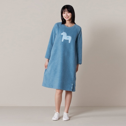 搖粒絨冰島馬長袖洋裝-暮光綠