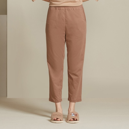 純棉素面長褲-可可棕