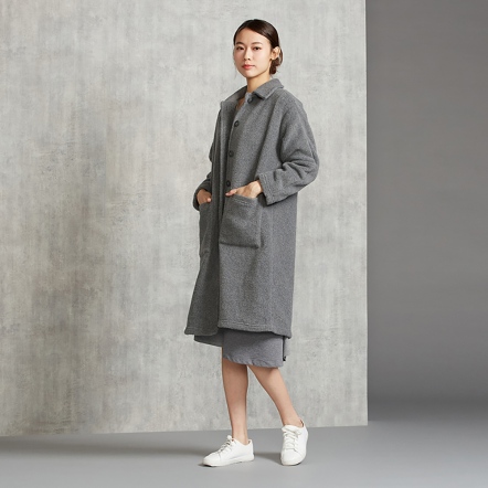 搖粒絨長外套-岩石灰