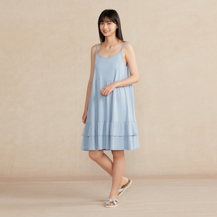 【蘆薈纖維】細肩帶洋裝-海島藍