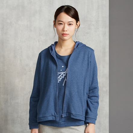 刷毛花紗連帽外套-藍