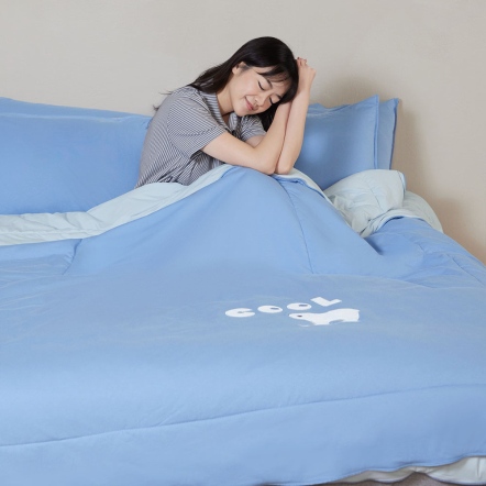 【玉石纖維】北極熊雙人冰玉被 -海島藍
