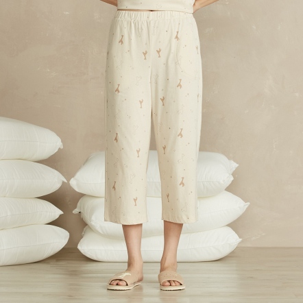 長頸鹿印花八分褲-沙丘白