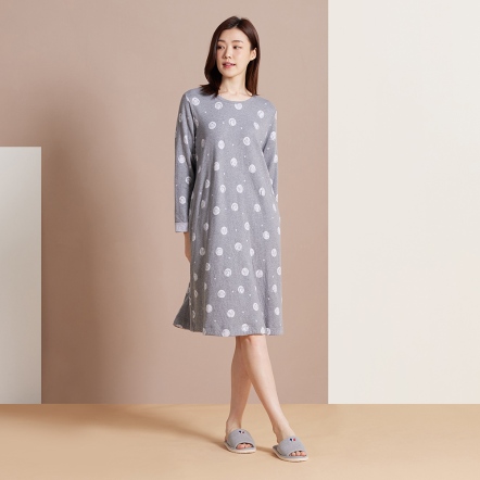 40週年提花長袖洋裝-岩石灰