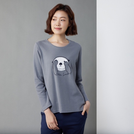 海獺貼布繡長袖上衣-岩石灰