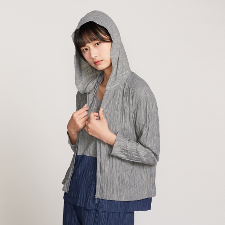 壓褶連帽外套-岩石灰