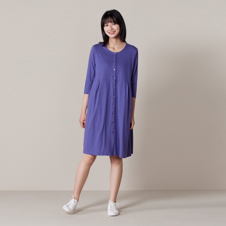 素面開襟七分袖洋裝-星光紫