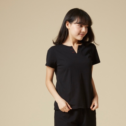 純棉小V門襟上衣-黑