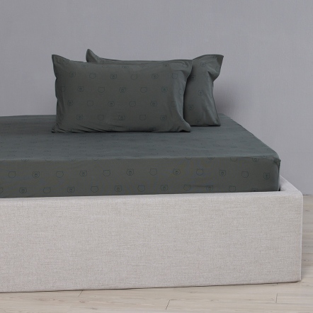 純棉黑熊印花床包-夜幕綠