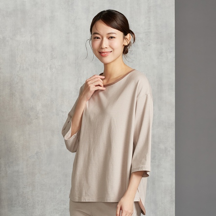 細條紋七分袖上衣-摩卡棕