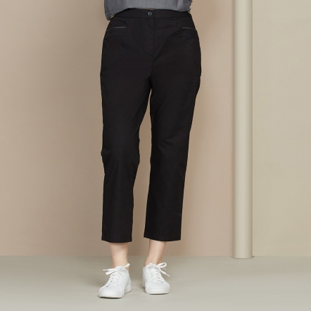 仿麻彈性長褲-黑