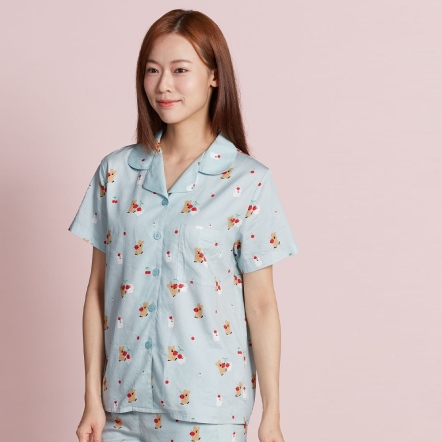 DINOTAENG | 印花開襟短袖上衣-湖水綠