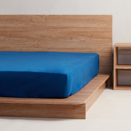 純棉素面床包-極光藍