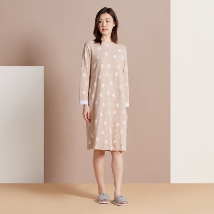 40週年提花長袖洋裝-奶茶棕