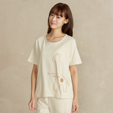 長頸鹿網印短袖上衣-沙丘白