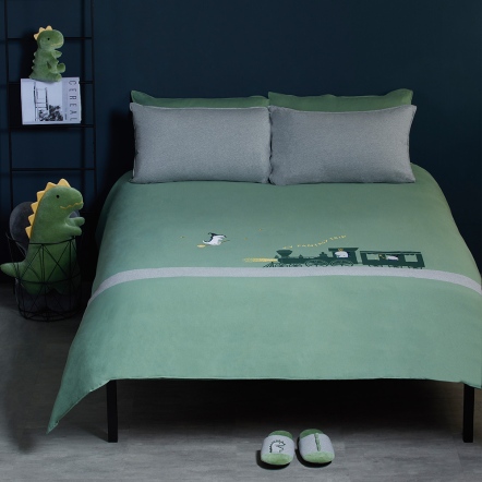 恐龍火車 被套+枕套組-高地綠