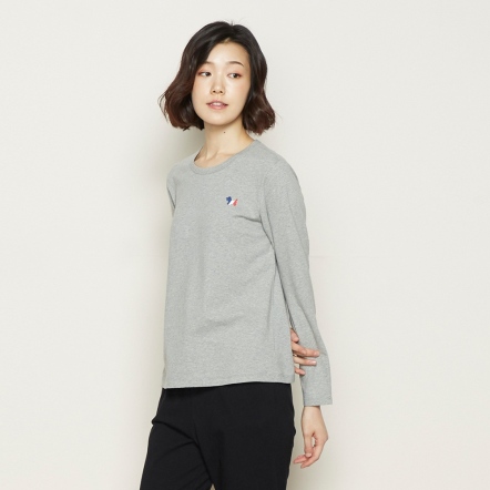 三色梗犬繡花長袖上衣-迷霧灰