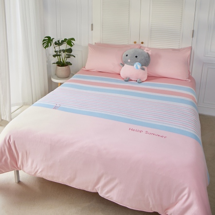 盛夏泳池 被套+枕套二件組-天竺葵粉