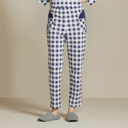 格紋印花長褲-星海藍
