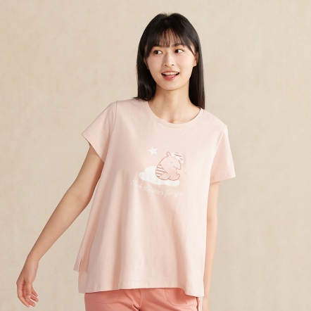 馬來貘網印短袖上衣-香檳粉