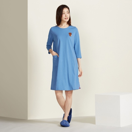 LINE FRIENDS｜熊大棒球繡花七分袖洋裝