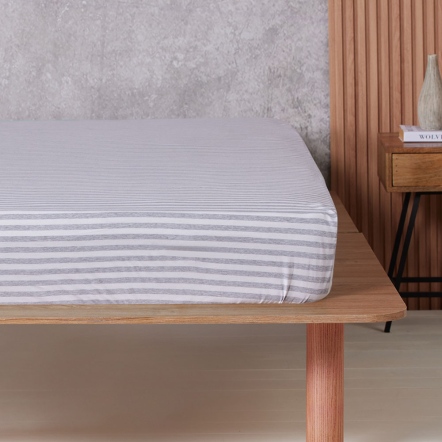 純棉條紋床包-寧靜灰