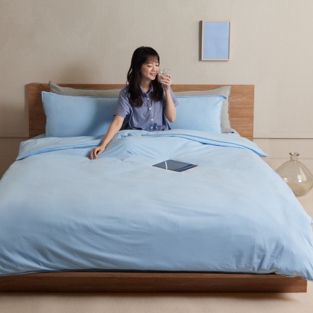 減法美學｜素面雙人被套+枕套組-天空藍