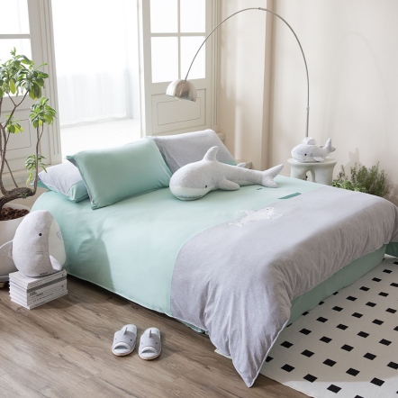 鯊魚遠航 被套+枕套組-薄荷綠