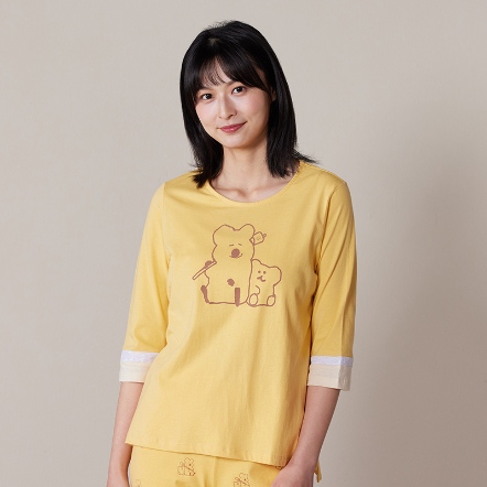 DINOTAENG｜QUOKKA & BOBO 網印七分袖上衣-盛夏黃