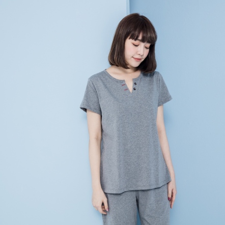 純棉小V門襟上衣-岩石灰
