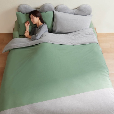 減法美學｜素面雙色拼接雙人被套+枕套三件組-高地綠