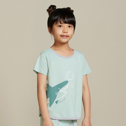 童裝 | 鯊魚網印短袖上衣-薄荷綠